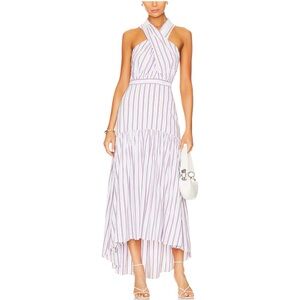 Veronica Beard Radley White Poplin Striped Hi-Low Halter Midi Dress Sundress 2